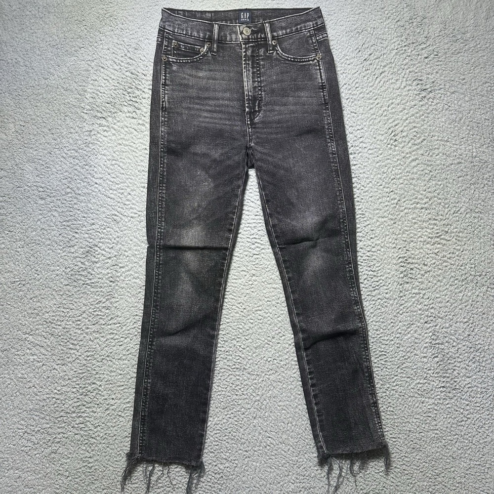 GAP Jeans Women's 00 24r BlackCigarette High Rise Distressed Raw Hem Denim Pants